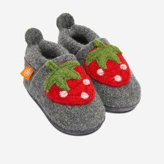 Orangenkinder Hausschuhe Wolli Erdbeere graphit berry grau rot warm Wollwalk