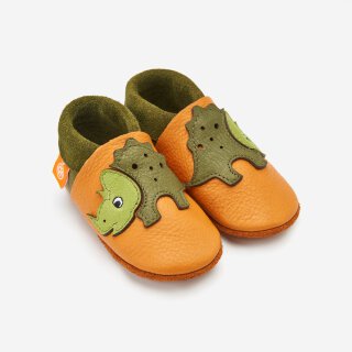 Orangenkinder Lederschläppchen Krabbelschuhe Trixie der Triceratops