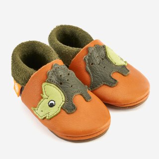 Orangenkinder Lederschläppchen Krabbelschuhe mit Sohle Amigo Trixie grün orange