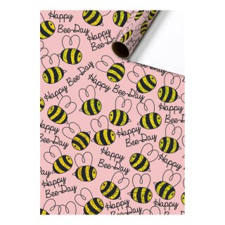 Stewo Satinband Geschenkpapier Happy Bee-Day Rolle 70 cm x 1,5 m rosa gold