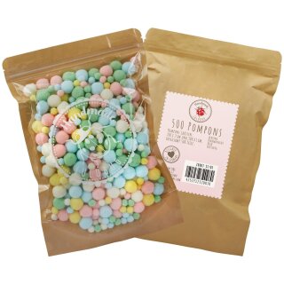 Lulubug Handmade 500 Pompons im Beutel pastell farbig