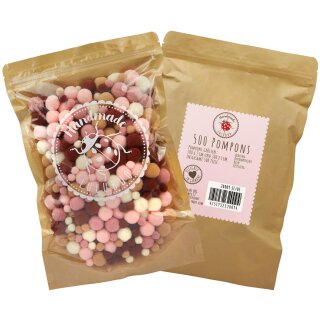 Lulubug Handmade 500 Pompons im Beutel altrosa bordeaux creme
