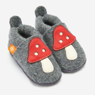 Orangenkinder Hausschuhe Wolli Glückspilz grau warm Wollwalk