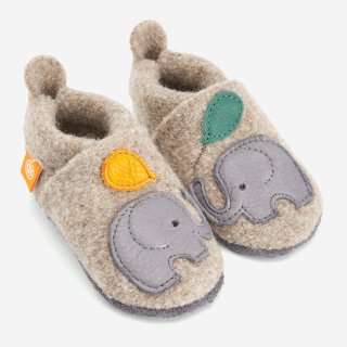 Orangenkinder Hausschuhe Wolli Elefant beige braun warm Wollwalk