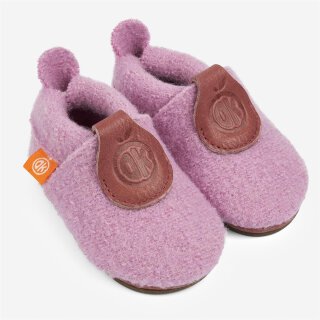Orangenkinder Hausschuhe Amigo Wolli Kiga uni lila rosa warm Wollwalk