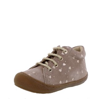 Naturino Halbschuhe Cocoon taupe beige mit Goldherzen Velour Schnürung