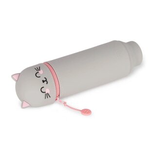 Legami 2-in-1 Federmäppchen Etui Kawaii aus Silikon grau Katze