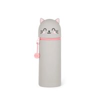 Legami 2-in-1 Federmäppchen Etui Kawaii aus Silikon grau Katze