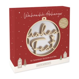 Grafik Werkstatt Weihnachts-Anhänger frohes Fest aus Holz Baumschmuck