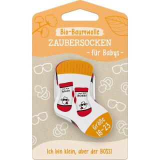 Sheepworld Zaubersocken Baby Bio-Baumwolle Ich bin klein, aber der Boss Größe 18-23